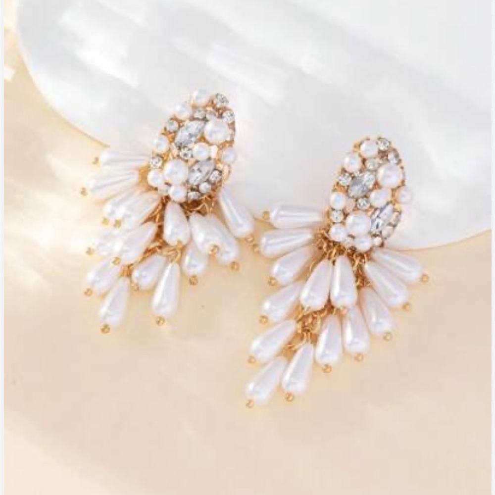 Elegant Pearl and Crystal Drop Earrings nwt